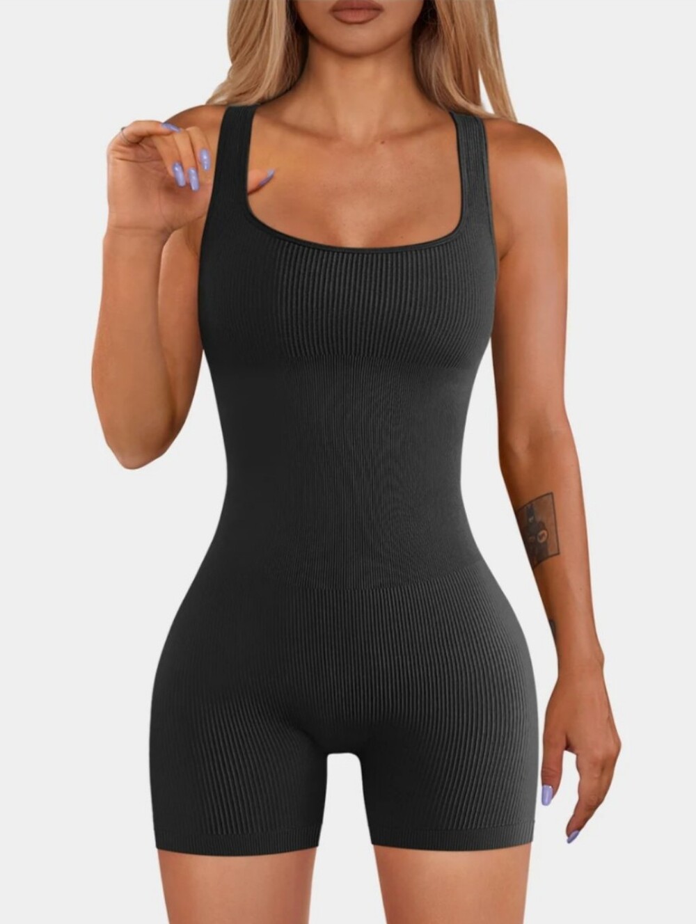 Seamless Ribbed Black Tank Romper - Women Intimates & Sleepwear
